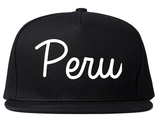 Peru Illinois IL Script Mens Snapback Hat Black