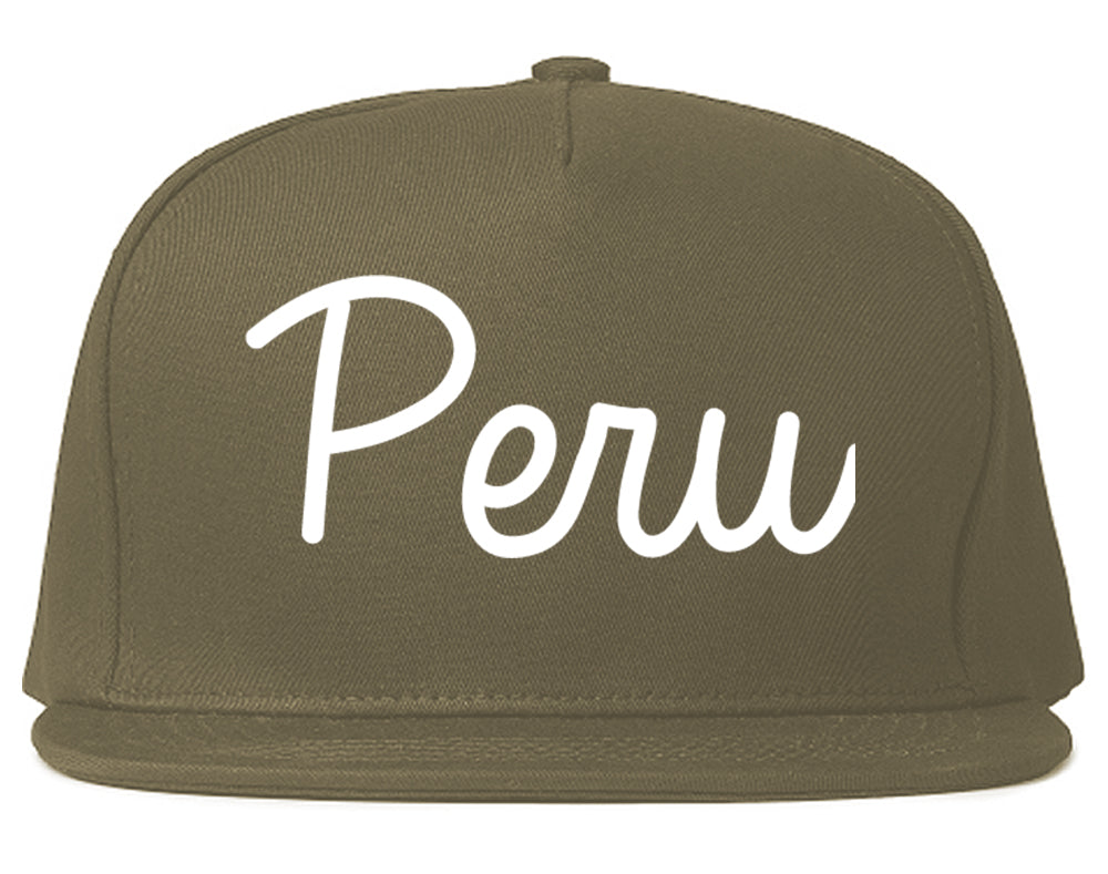 Peru Illinois IL Script Mens Snapback Hat Grey