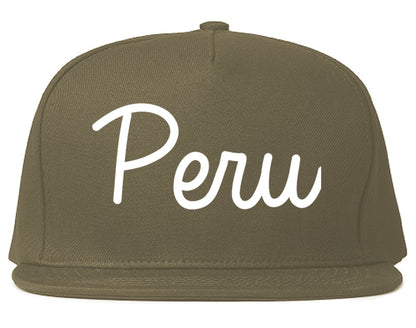 Peru Illinois IL Script Mens Snapback Hat Grey