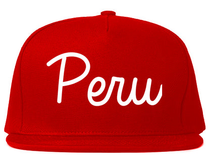 Peru Illinois IL Script Mens Snapback Hat Red