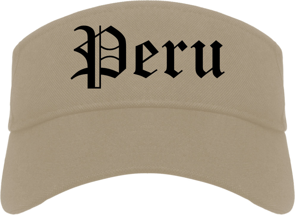 Peru Illinois IL Old English Mens Visor Cap Hat Khaki