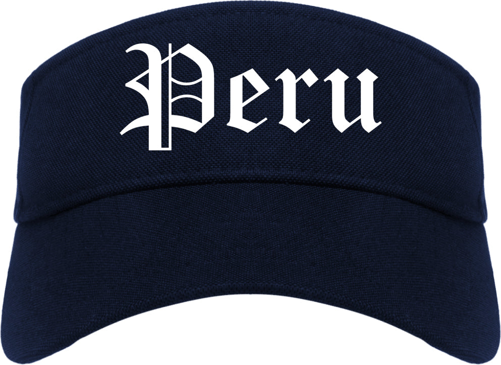 Peru Illinois IL Old English Mens Visor Cap Hat Navy Blue