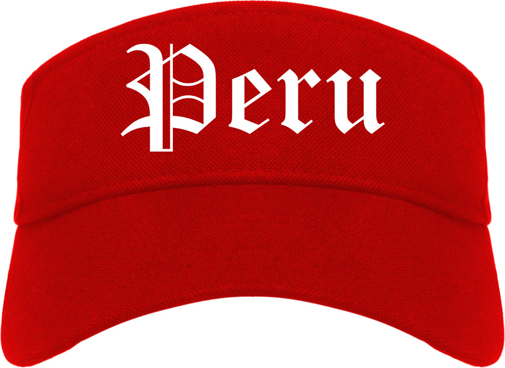 Peru Illinois IL Old English Mens Visor Cap Hat Red