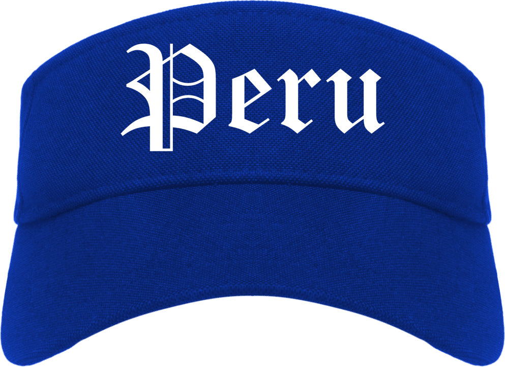 Peru Illinois IL Old English Mens Visor Cap Hat Royal Blue