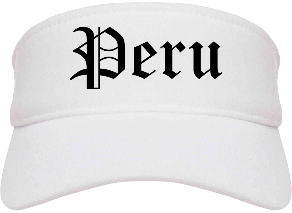 Peru Illinois IL Old English Mens Visor Cap Hat White