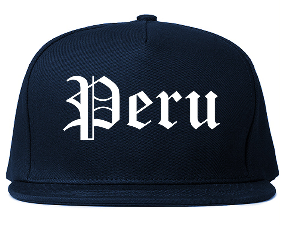 Peru Indiana IN Old English Mens Snapback Hat Navy Blue
