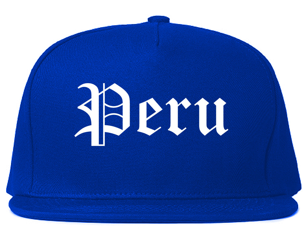Peru Indiana IN Old English Mens Snapback Hat Royal Blue