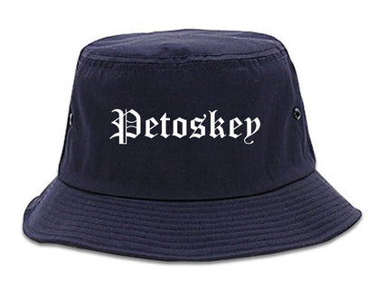 Petoskey Michigan MI Old English Mens Bucket Hat Navy Blue