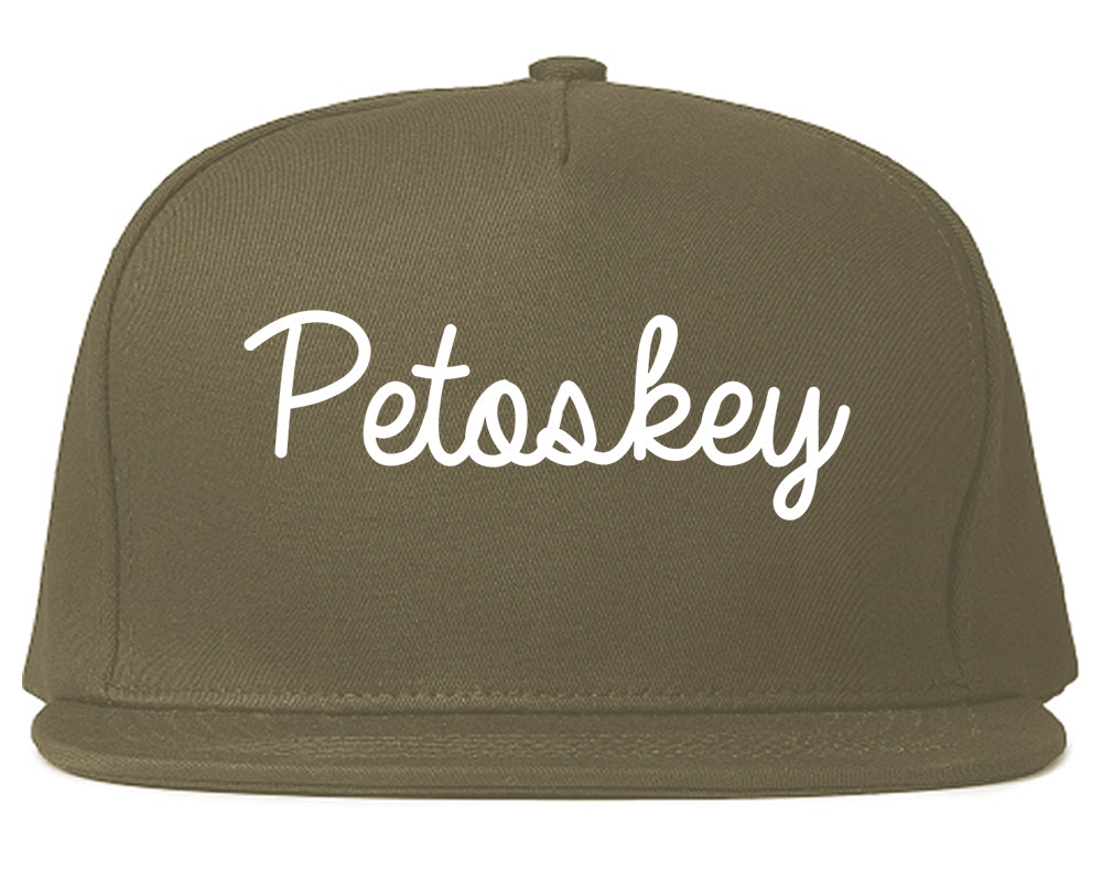 Petoskey Michigan MI Script Mens Snapback Hat Grey