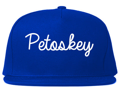 Petoskey Michigan MI Script Mens Snapback Hat Royal Blue