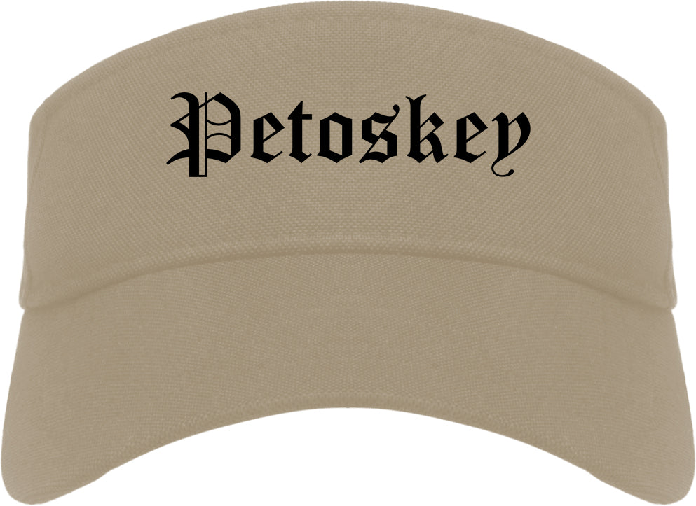 Petoskey Michigan MI Old English Mens Visor Cap Hat Khaki