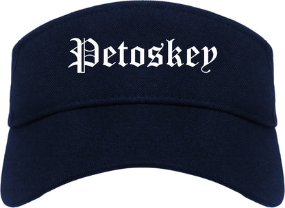 Petoskey Michigan MI Old English Mens Visor Cap Hat Navy Blue