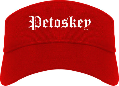Petoskey Michigan MI Old English Mens Visor Cap Hat Red
