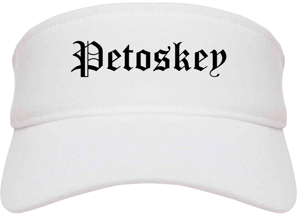 Petoskey Michigan MI Old English Mens Visor Cap Hat White