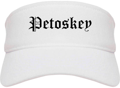 Petoskey Michigan MI Old English Mens Visor Cap Hat White