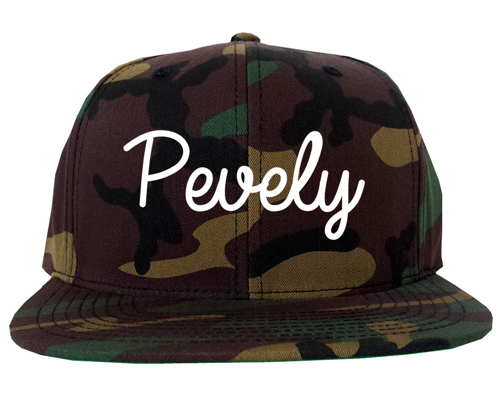 Pevely Missouri MO Script Mens Snapback Hat Army Camo