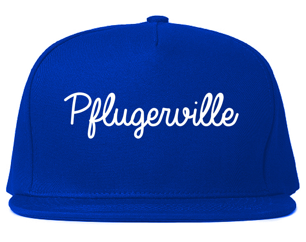 Pflugerville Texas TX Script Mens Snapback Hat Royal Blue