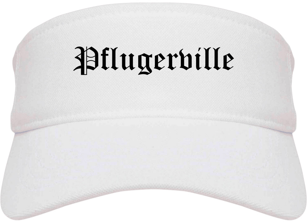 Pflugerville Texas TX Old English Mens Visor Cap Hat White