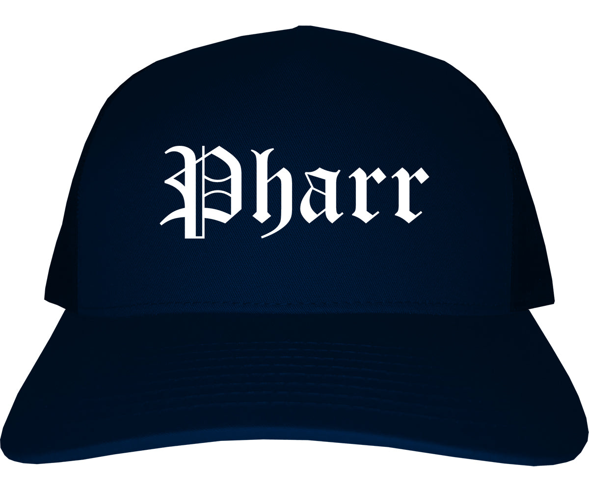 Pharr Texas TX Old English Mens Trucker Hat Cap Navy Blue