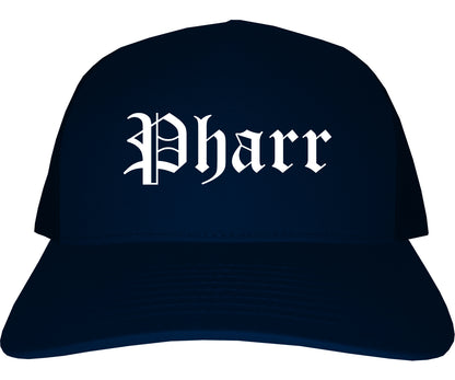 Pharr Texas TX Old English Mens Trucker Hat Cap Navy Blue