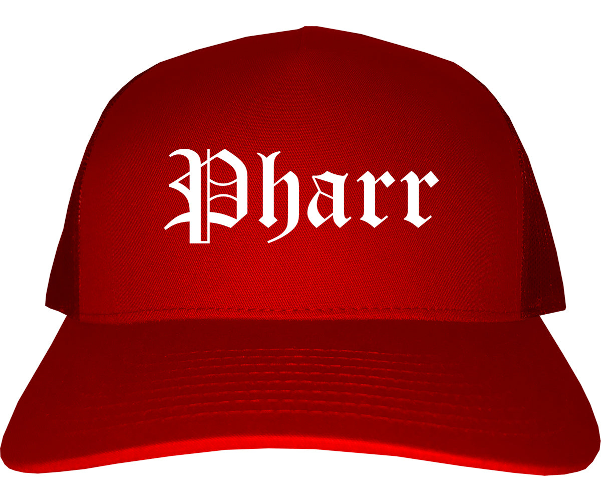 Pharr Texas TX Old English Mens Trucker Hat Cap Red
