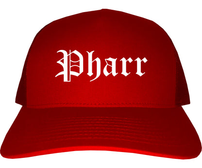 Pharr Texas TX Old English Mens Trucker Hat Cap Red