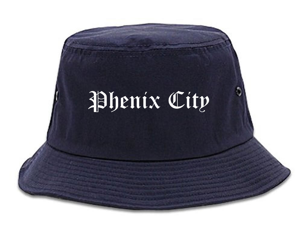 Phenix City Alabama AL Old English Mens Bucket Hat Navy Blue