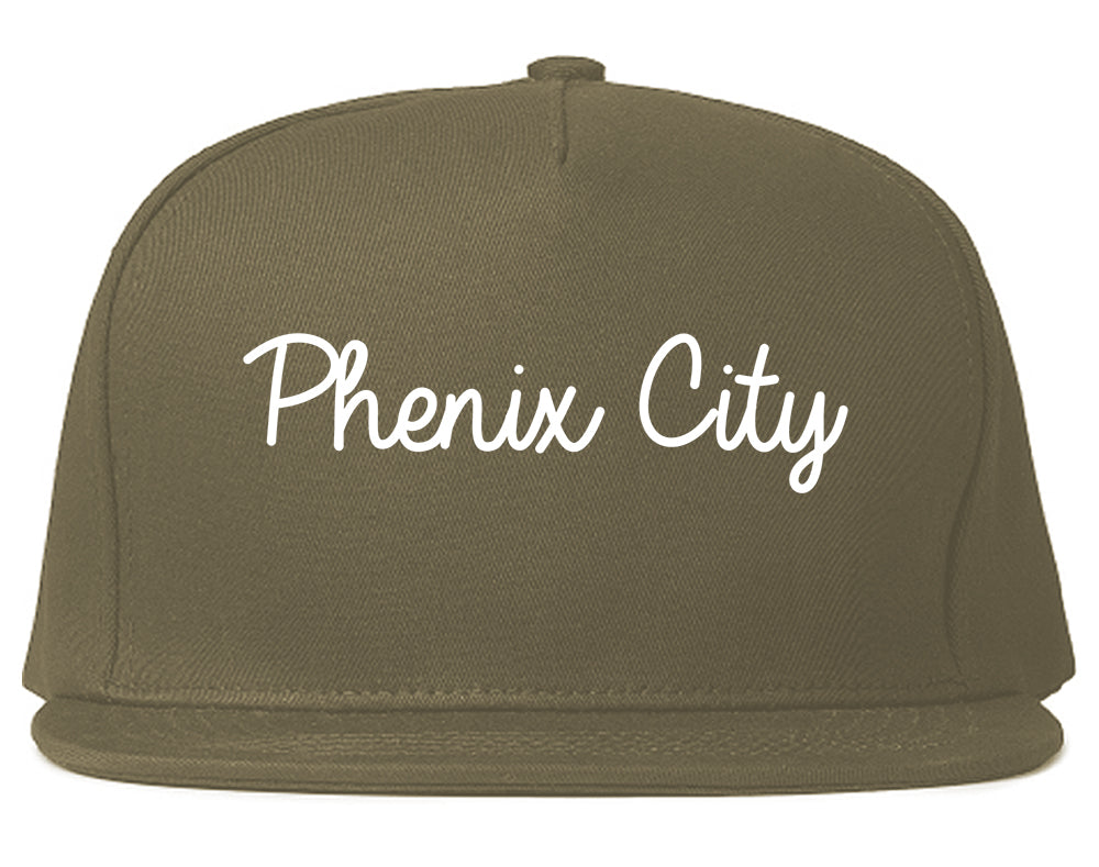 Phenix City Alabama AL Script Mens Snapback Hat Grey