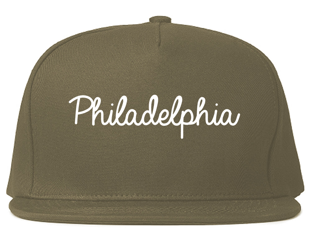 Philadelphia Pennsylvania PA Script Mens Snapback Hat Grey