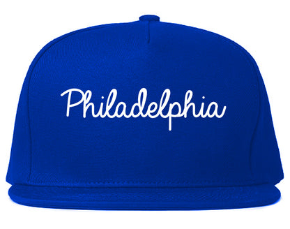 Philadelphia Pennsylvania PA Script Mens Snapback Hat Royal Blue