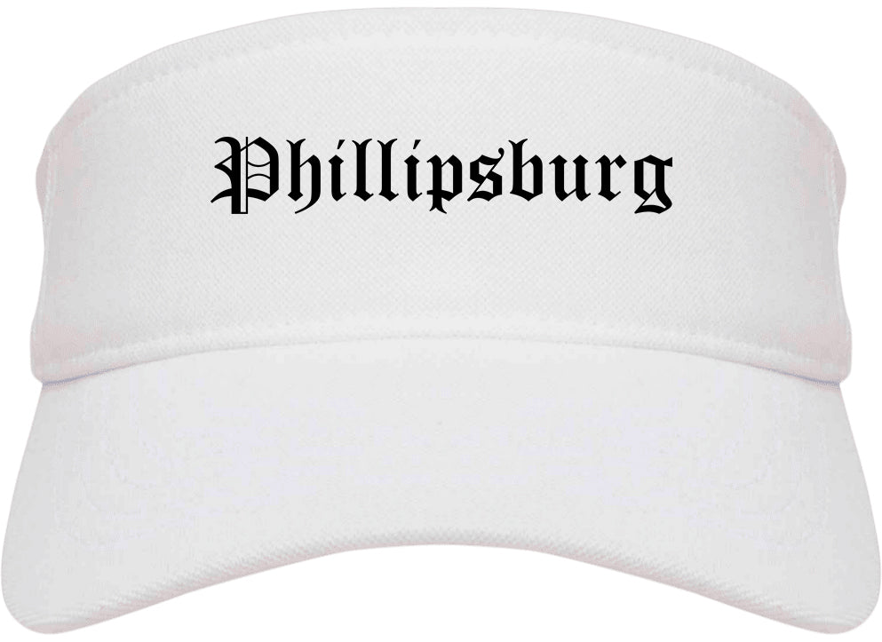 Phillipsburg New Jersey NJ Old English Mens Visor Cap Hat White