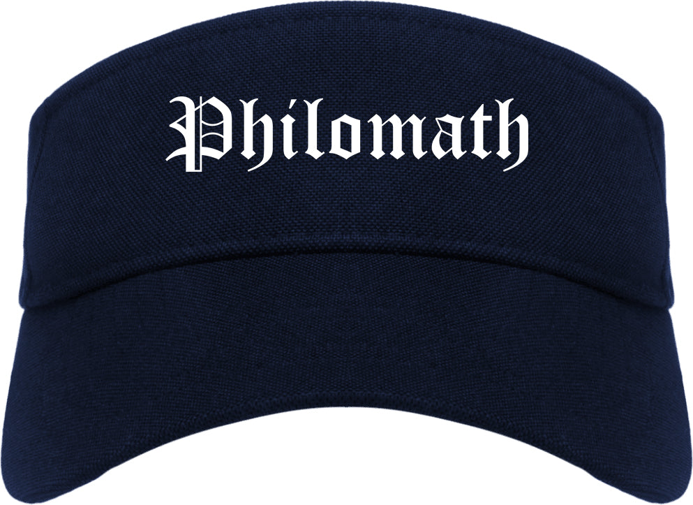 Philomath Oregon OR Old English Mens Visor Cap Hat Navy Blue