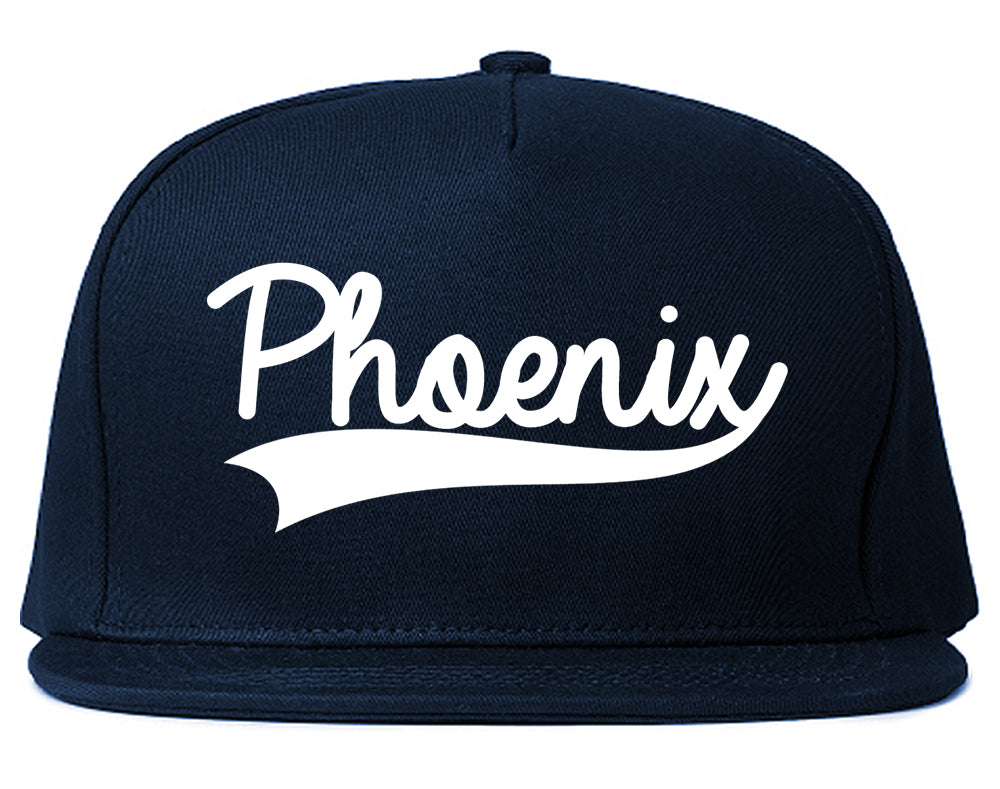 Phoenix Old School Varsity Logo Mens Snapback Hat Navy Blue