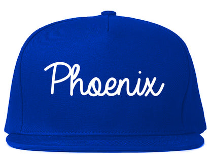 Phoenix Oregon OR Script Mens Snapback Hat Royal Blue