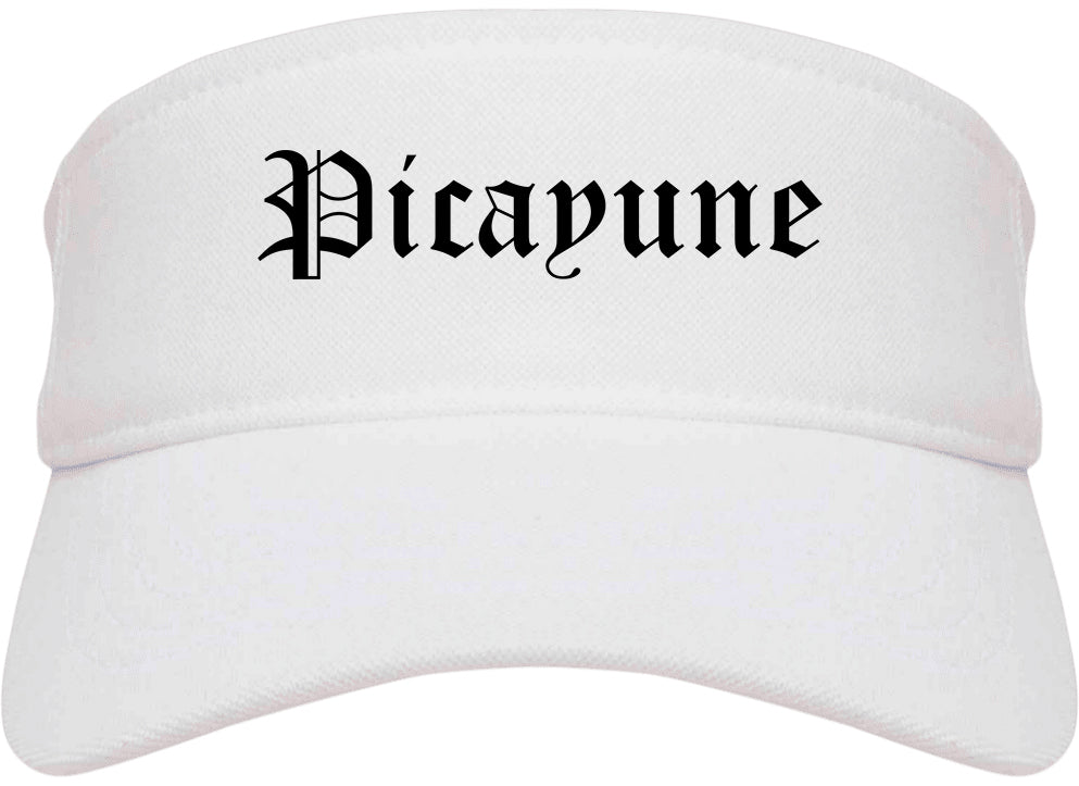 Picayune Mississippi MS Old English Mens Visor Cap Hat White