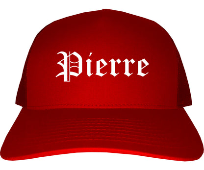 Pierre South Dakota SD Old English Mens Trucker Hat Cap Red