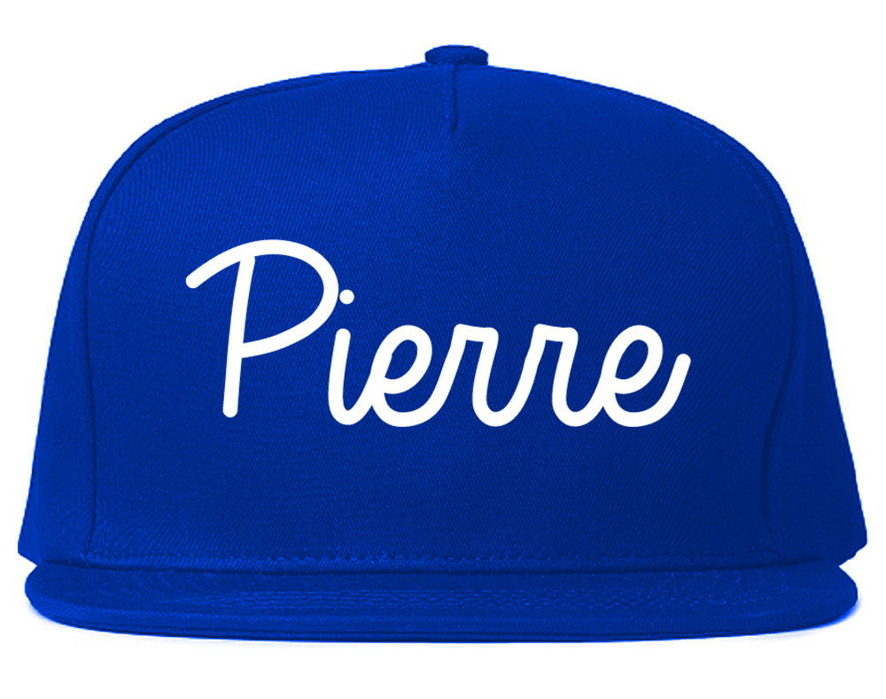 Pierre South Dakota SD Script Mens Snapback Hat Royal Blue