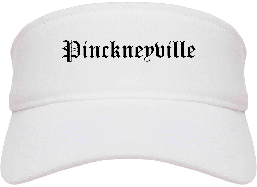 Pinckneyville Illinois IL Old English Mens Visor Cap Hat White