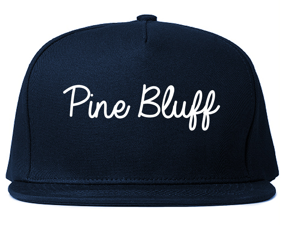 Pine Bluff Arkansas AR Script Mens Snapback Hat Navy Blue