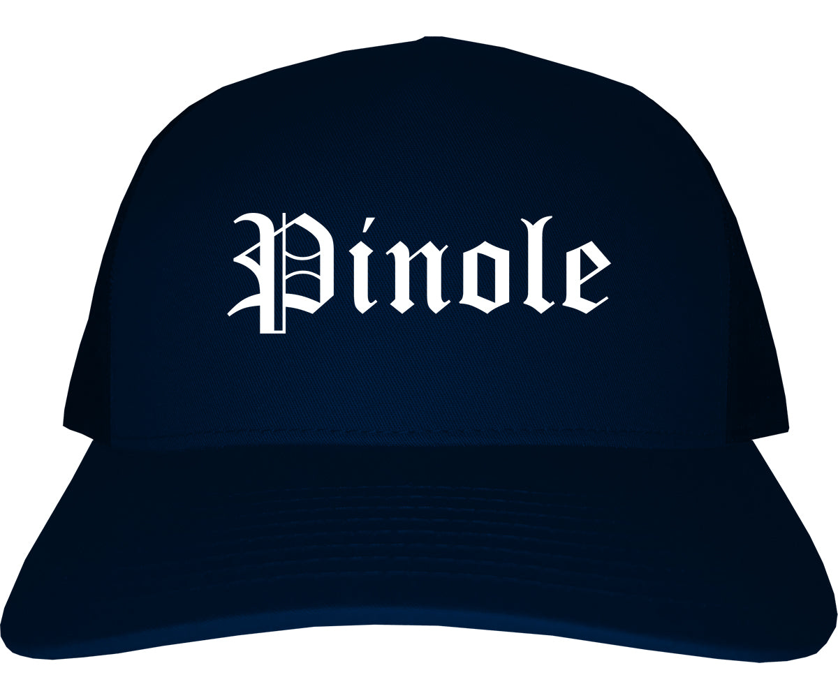 Pinole California CA Old English Mens Trucker Hat Cap Navy Blue