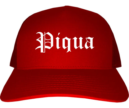 Piqua Ohio OH Old English Mens Trucker Hat Cap Red