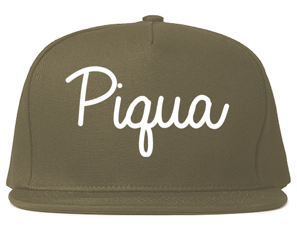 Piqua Ohio OH Script Mens Snapback Hat Grey