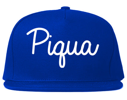 Piqua Ohio OH Script Mens Snapback Hat Royal Blue