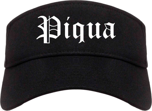 Piqua Ohio OH Old English Mens Visor Cap Hat Black