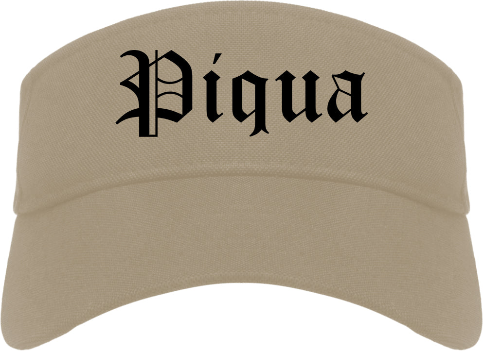 Piqua Ohio OH Old English Mens Visor Cap Hat Khaki