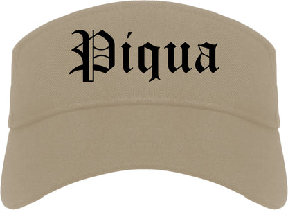 Piqua Ohio OH Old English Mens Visor Cap Hat Khaki