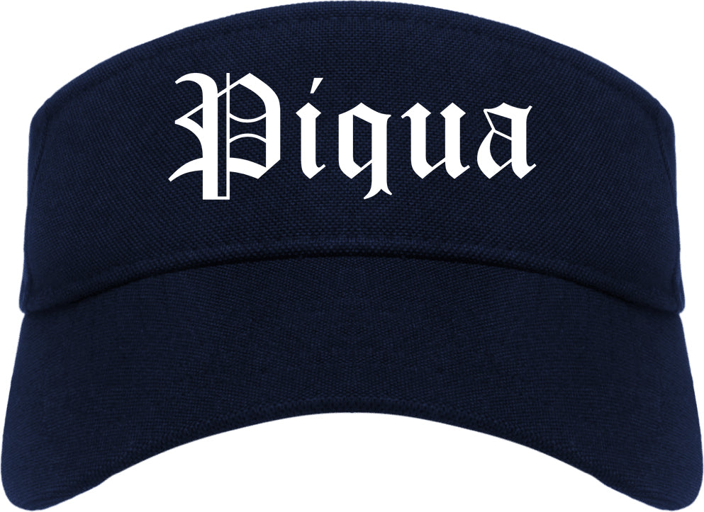 Piqua Ohio OH Old English Mens Visor Cap Hat Navy Blue