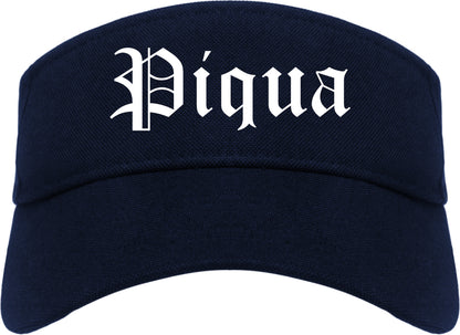 Piqua Ohio OH Old English Mens Visor Cap Hat Navy Blue