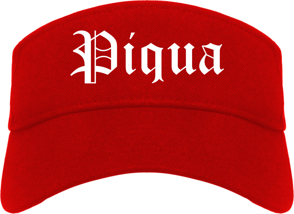 Piqua Ohio OH Old English Mens Visor Cap Hat Red