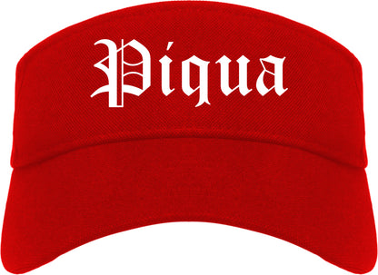 Piqua Ohio OH Old English Mens Visor Cap Hat Red